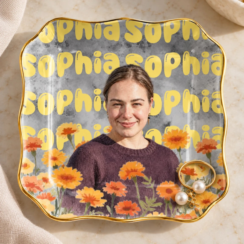Custom Photo Floral Gifts for Women - Personalized Jewelry Dish