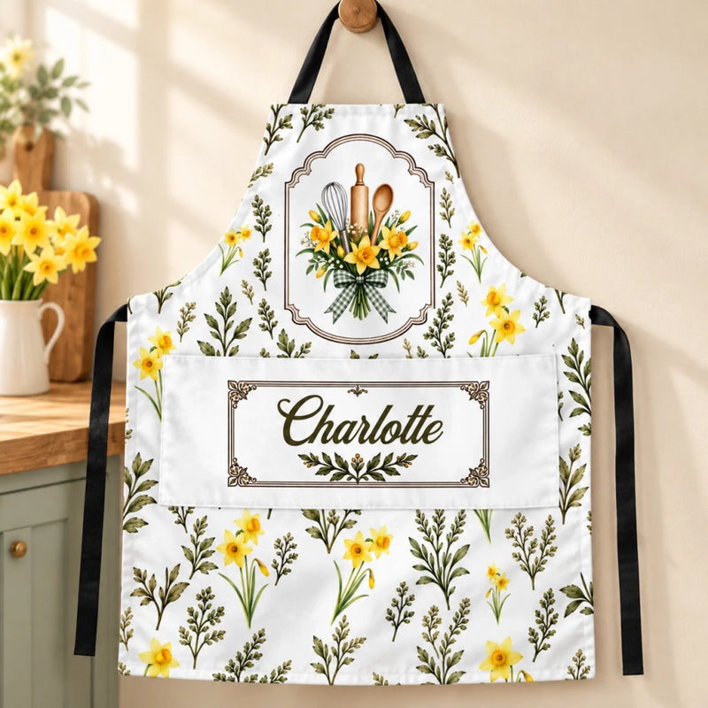 Custom Name Floral Kitchen Gifts for Women - Personalized Apron With Pocket