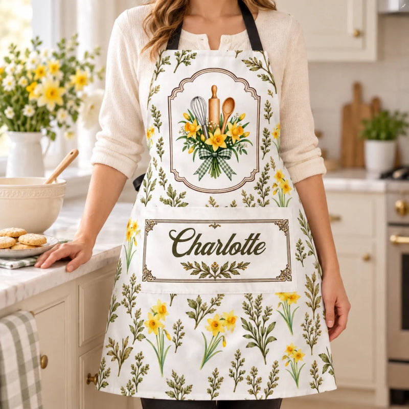 Custom Name Floral Kitchen Gifts for Women - Personalized Apron With Pocket