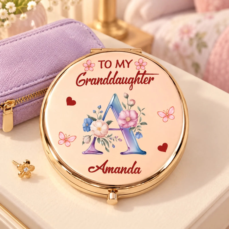 Custom Name Floral Initial Gifts for Granddaughters - Personalized Compact Mirror