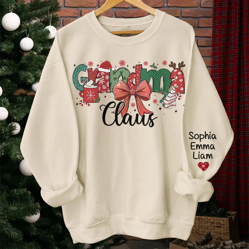 Custom Name Christmas Claus Gifts - Personalized Sweatshirt Design On Sleeve - Filled With Grandma's Love