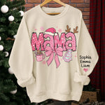 Custom Name Christmas Mama Gifts for Mom - Personalized Sweatshirt Design On Sleeve - Pinky Day