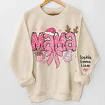 Custom Name Christmas Mama Gifts for Mom - Personalized Sweatshirt Design On Sleeve - Pinky Day