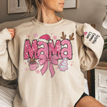 Custom Name Christmas Mama Gifts for Mom - Personalized Sweatshirt Design On Sleeve - Pinky Day