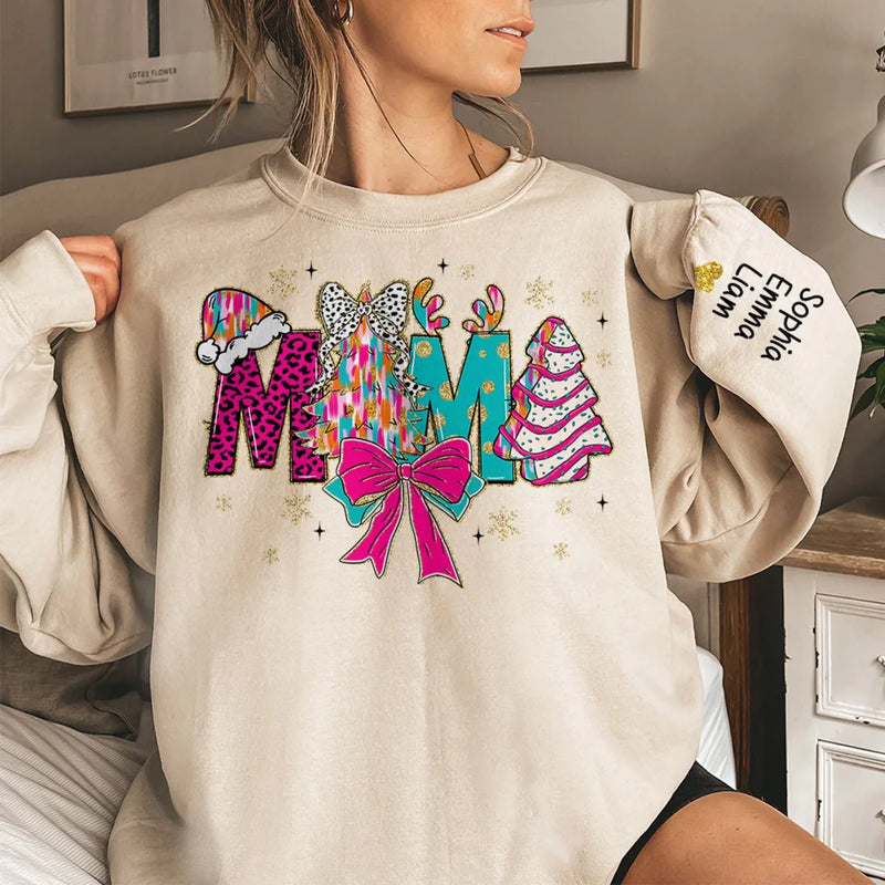 Custom Name Christmas Gifts for Mom - Personalized Sweatshirt Design On Sleeve - Shines Brighter