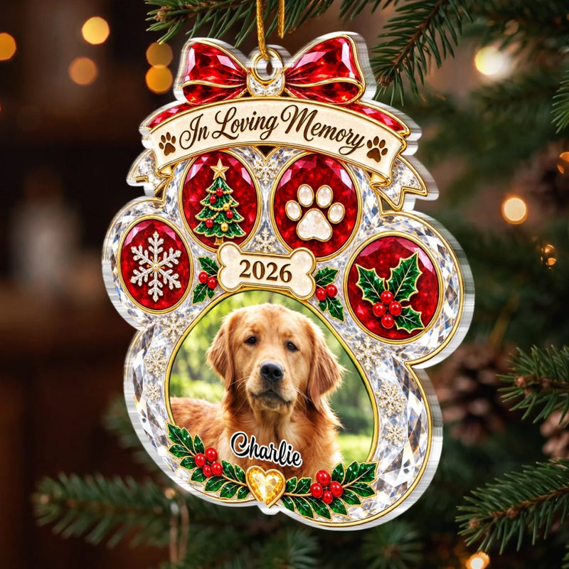 Custom Pet Photo Christmas Memorial Gifts - Personalized Acrylic Ornament - Pet Lovers