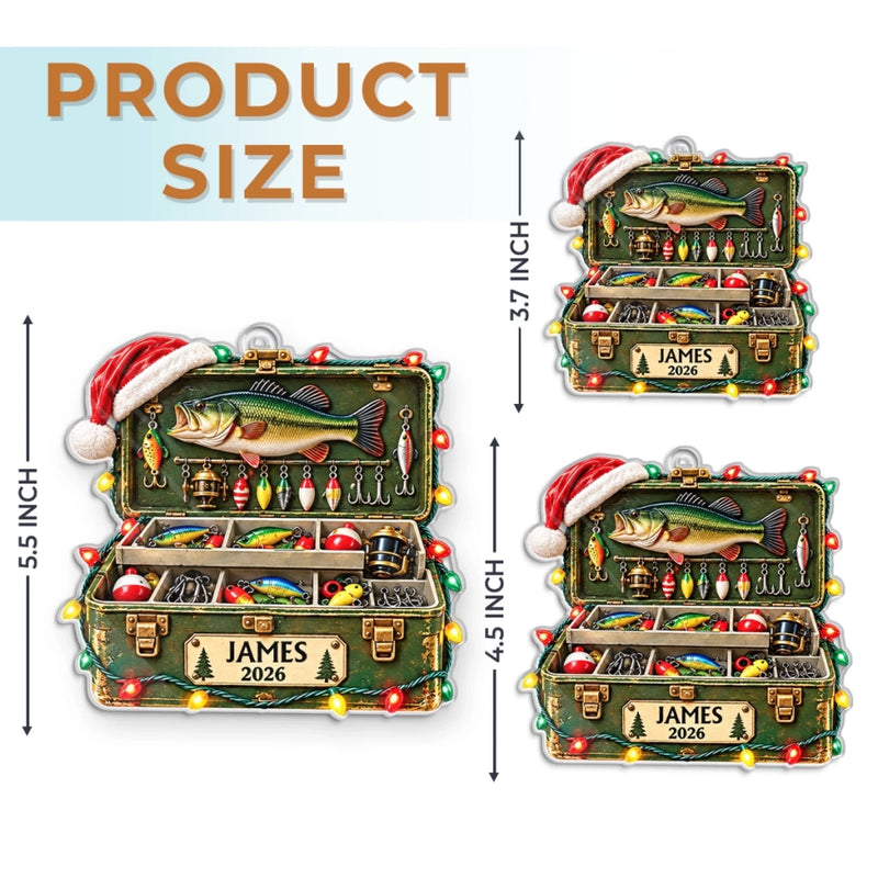 Custom Tackle Box Name and Year Christmas Keepsake for Fishermen - Personalized Acrylic Ornament - Hooked On Holiday Cheer