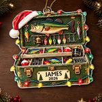 Custom Tackle Box Name and Year Christmas Keepsake for Fishermen - Personalized Acrylic Ornament - Hooked On Holiday Cheer