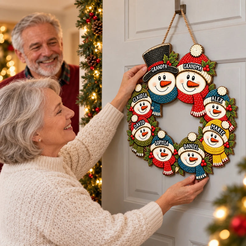Custom Family Snowman Christmas Decor - Personalized Shaped Wood Sign - Winter Hats
