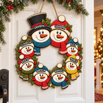 Custom Family Snowman Christmas Decor - Personalized Shaped Wood Sign - Winter Hats