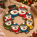 Custom Family Snowman Christmas Decor - Personalized Shaped Wood Sign - Winter Hats