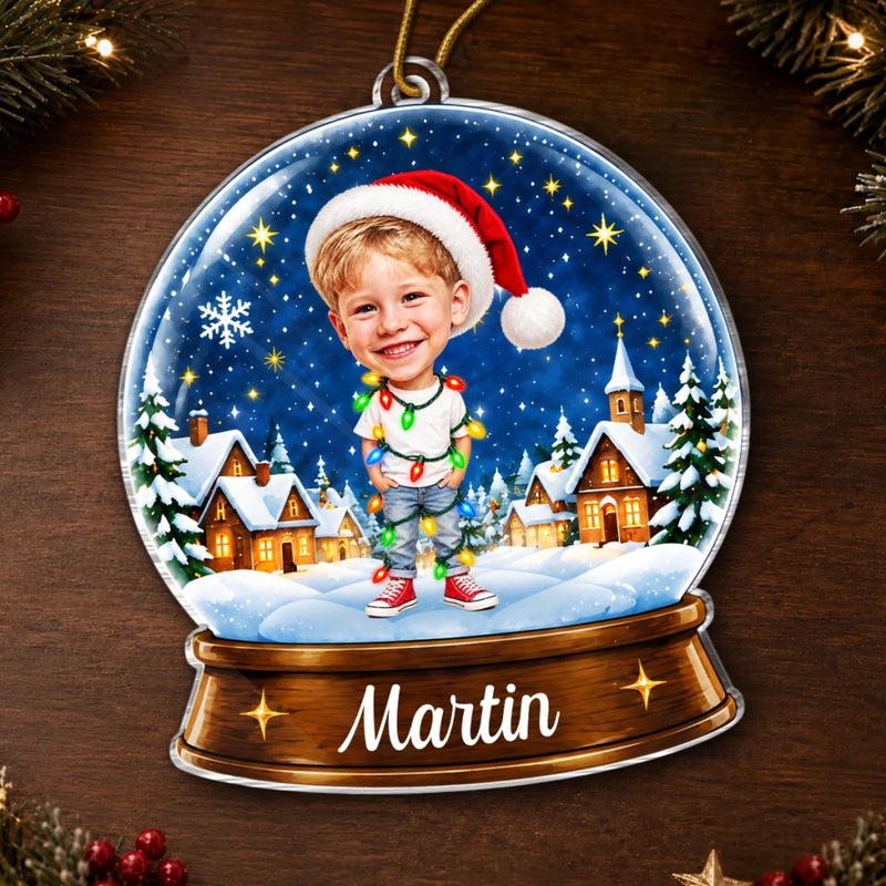 Custom Photo Name Christmas Gifts for Kids - Personalized Acrylic Ornament - Snow Festival