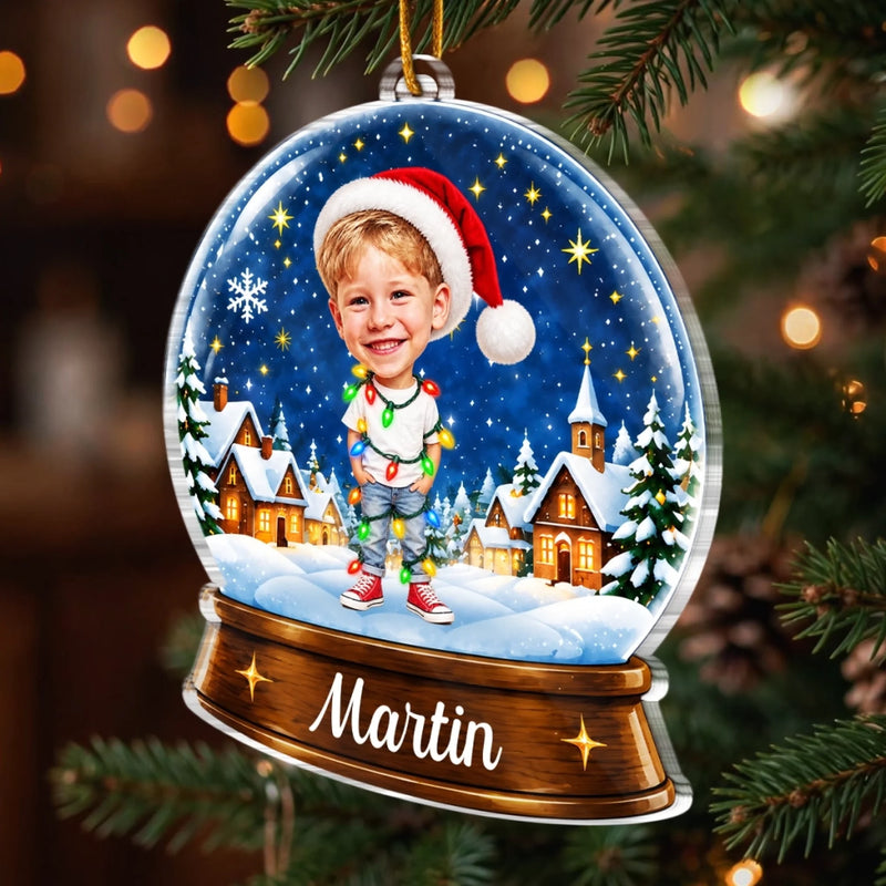 Custom Photo Name Christmas Gifts for Kids - Personalized Acrylic Ornament - Snow Festival