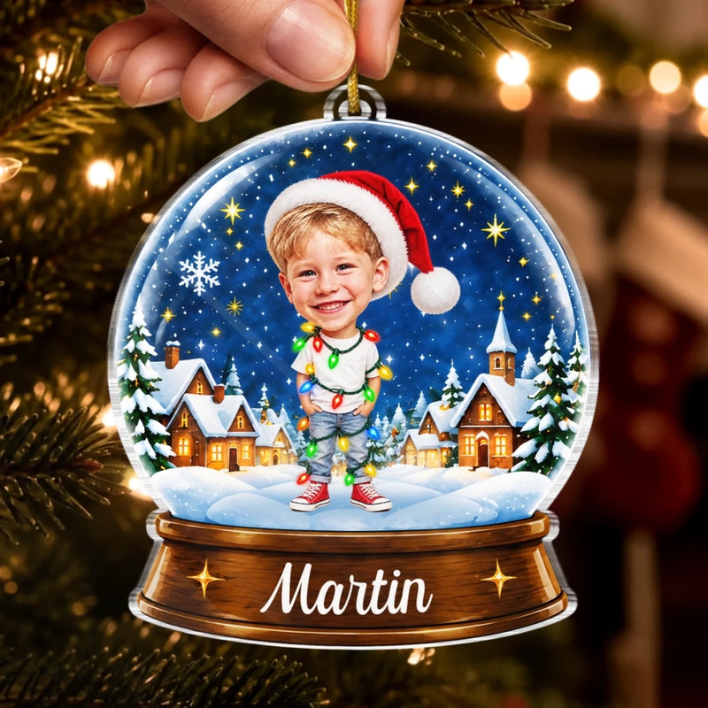 Custom Photo Name Christmas Gifts for Kids - Personalized Acrylic Ornament - Snow Festival