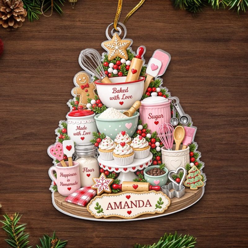 Custom Name Christmas Baking Keepsake - Personalized Acrylic Ornament - Baked With Love