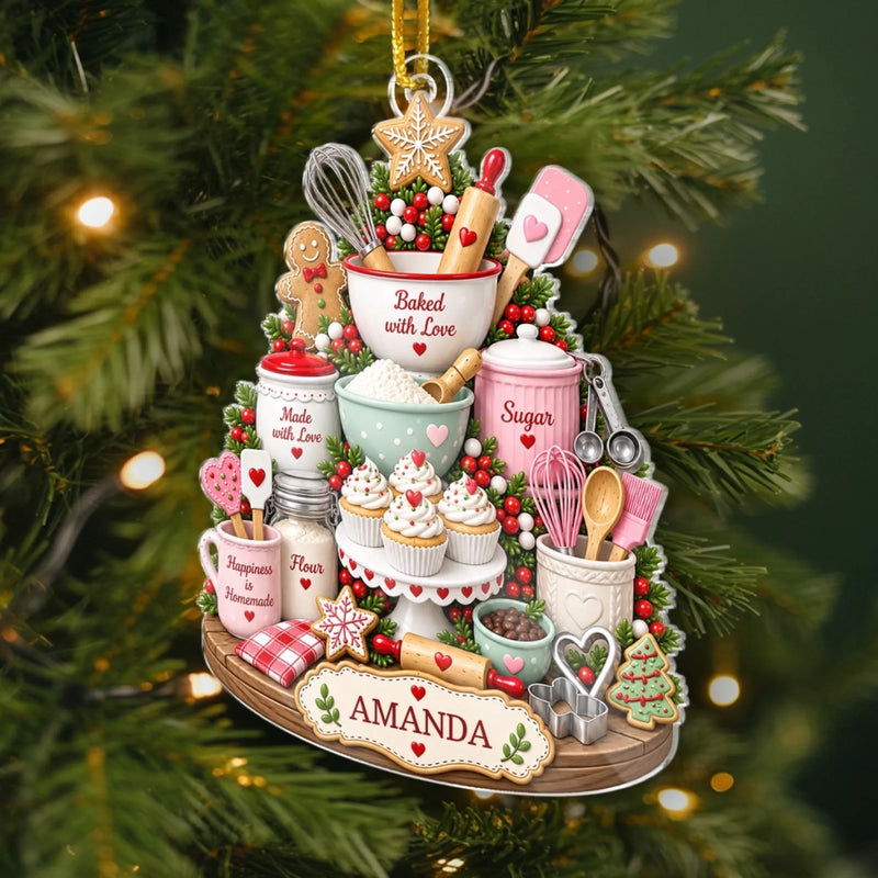 Custom Name Christmas Baking Keepsake - Personalized Acrylic Ornament - Baked With Love