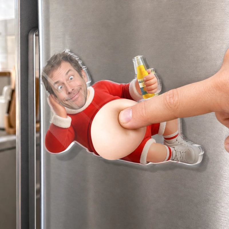 Custom Photo Funny Santa Dad Bod Gifts for Men - Personalized Squishy Acrylic Fridge Magnet - Belly Laughs And Holiday Cheers