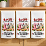 Custom Name Baking Gifts for Bakers - Personalized Kitchen Towel - Baking Makes Me Happy