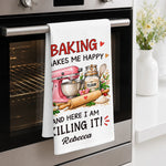 Custom Name Baking Gifts for Bakers - Personalized Kitchen Towel - Baking Makes Me Happy