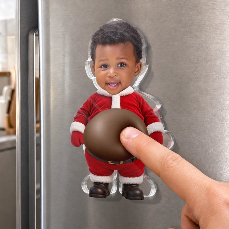 Custom Photo Funny Christmas Baby Belly Gifts - Personalized Squishy Acrylic Fridge Magnet - Tiny Suit Big Belly
