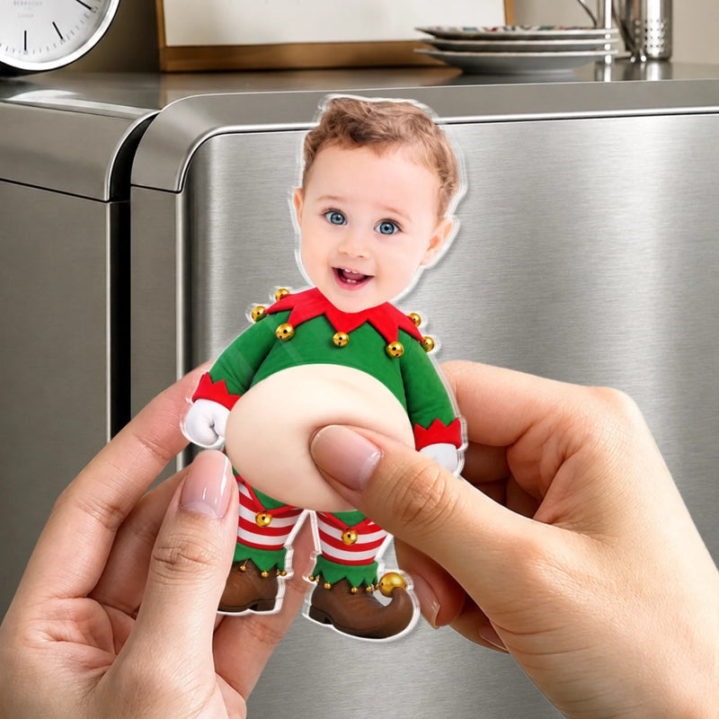 Custom Photo Funny Christmas Baby Belly Gifts - Personalized Squishy Acrylic Fridge Magnet - Tiny Suit Big Belly