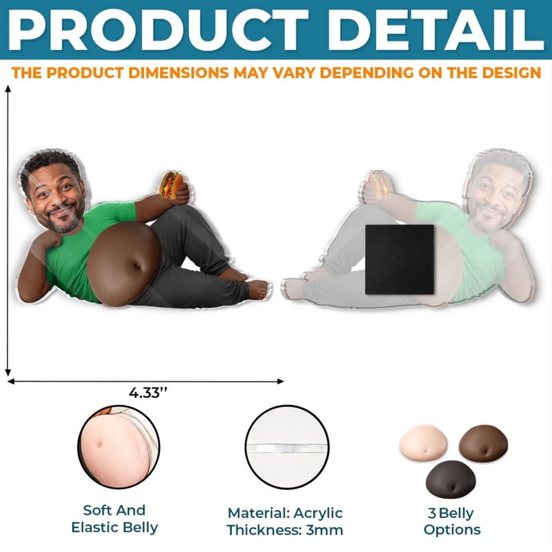 Custom Photo Funny Dad Bod Foodie Gifts for Men - Personalized Squishy Acrylic Fridge Magnet - Abs Are On Vacation