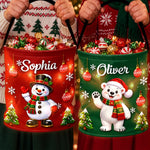 Custom Name Christmas Treat Bags for Kids - Personalized LED Light Bucket Bag - Surprise Candy