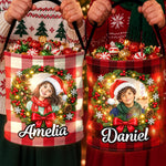 Custom Name Photo Christmas Gifts for Kids - Personalized LED Light Bucket Bag - Memorable Season