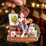 Custom Painting Girl Christmas Gifts for Artists - Personalized Acrylic Ornament - Art-loving Girl