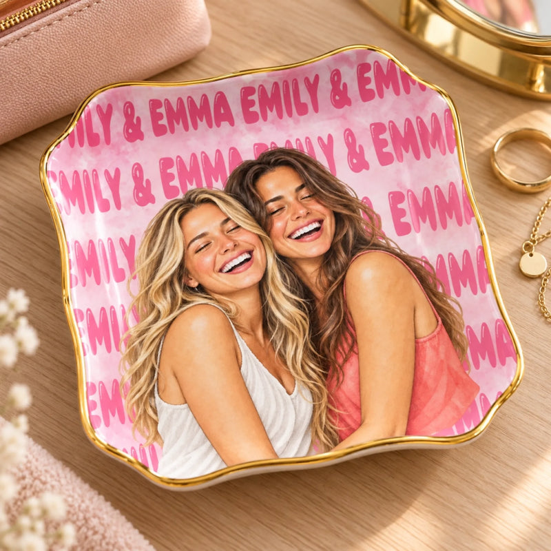 Personalized Photo Jewelry Dish – Gifts For Best Friends – Custom Bestie Names