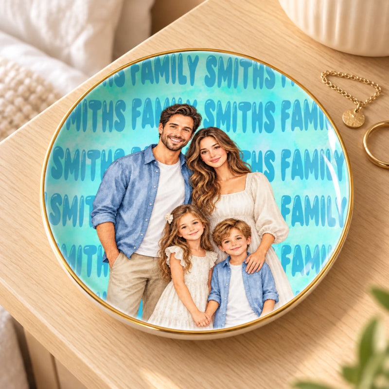 Personalized Photo Jewelry Dish – Gifts For Family – Custom Family Name