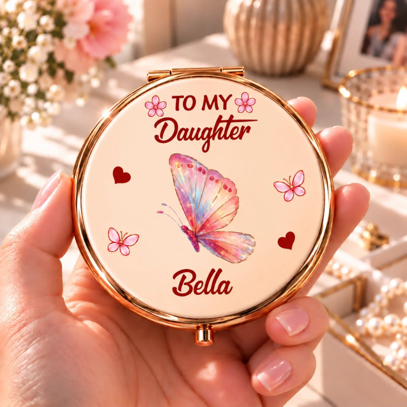 Custom Name Butterfly Gifts for Daughter - Personalized Compact Mirror - Everyday Routine