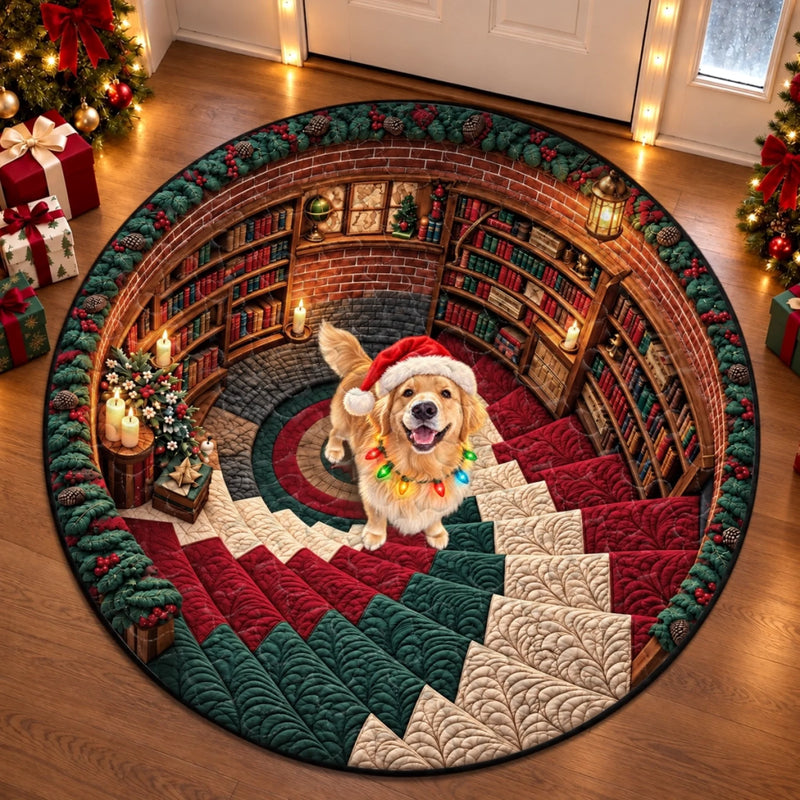 Custom Photo Christmas Dog Decor - Personalized Quilted Round Mat - Lost In A Winter Wonderland