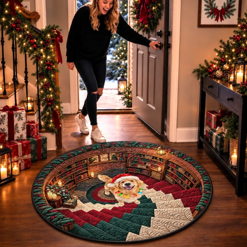 Custom Photo Christmas Dog Decor - Personalized Quilted Round Mat - Lost In A Winter Wonderland