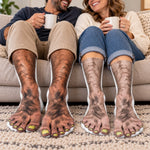 Custom Funny Hairy Feet Gifts for Couples - Personalized Middle Tube Socks - Bare Feet Prank