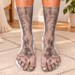 Custom Funny Hairy Feet Gifts for Couples - Personalized Middle Tube Socks - Bare Feet Prank