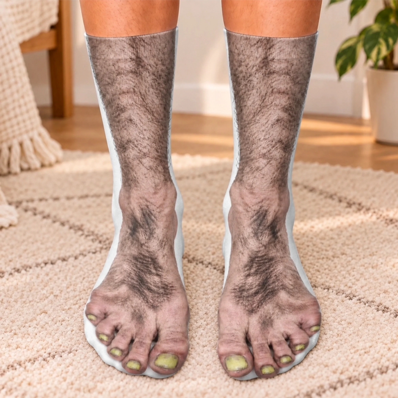 Custom Funny Hairy Feet Gifts for Couples - Personalized Middle Tube Socks - Bare Feet Prank