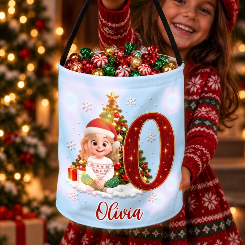 Name Christmas Gifts for Kids - Personalized LED Light Bucket Bag - Making Spirits Bright