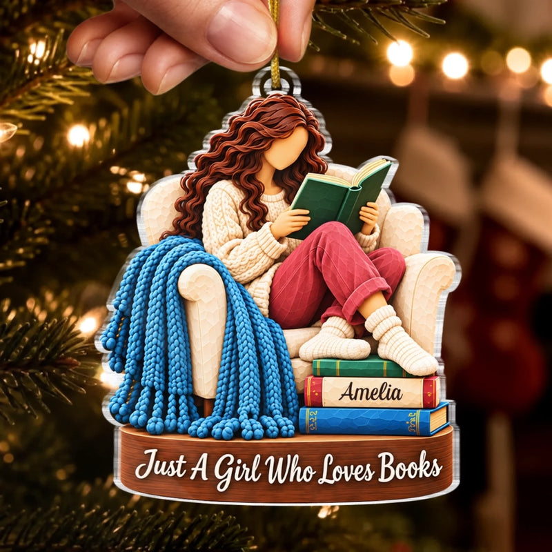 Custom Name Book Lover Gifts for Women - Personalized Acrylic Ornament - A Story Seeker
