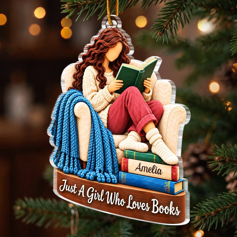 Custom Name Book Lover Gifts for Women - Personalized Acrylic Ornament - A Story Seeker