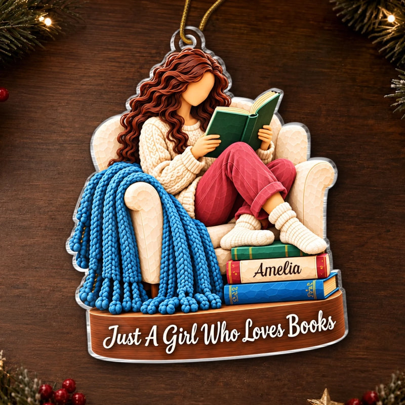 Custom Name Book Lover Gifts for Women - Personalized Acrylic Ornament - A Story Seeker