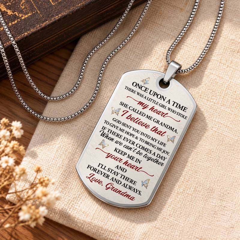 Custom Name Gifts for Granddaughters - Personalized Dog Tag Necklace - A Love That Lasts Forever