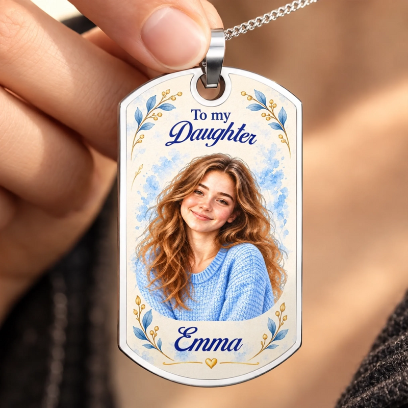 Custom Photo Encouragement Gifts for Granddaughters from Grandma - Personalized Dog Tag Necklace - Loved Beyond Words