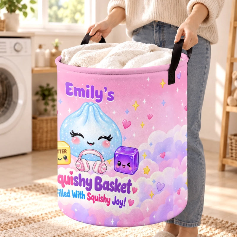 Custom Name Squishy Basket Gifts for Kids - Personalized Laundry Basket - Small Butter