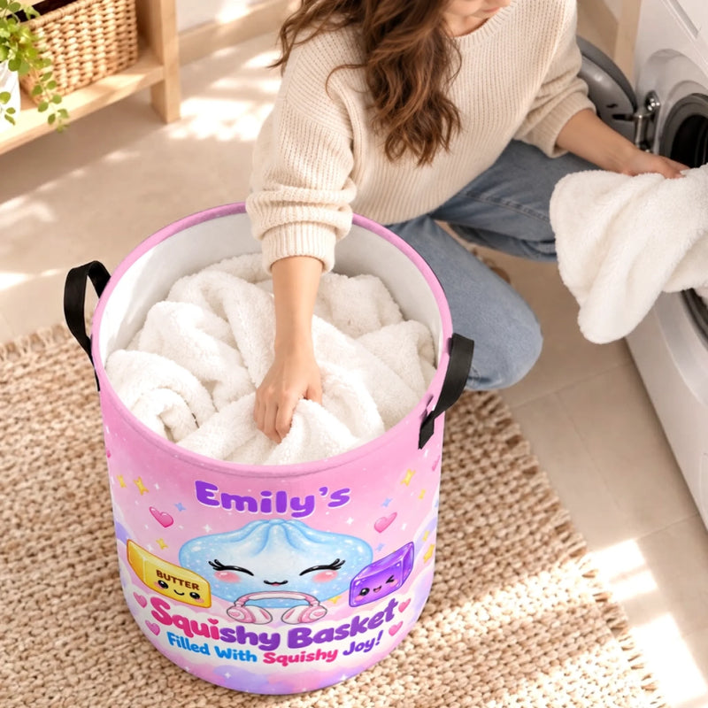 Custom Name Squishy Basket Gifts for Kids - Personalized Laundry Basket - Small Butter