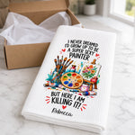 Custom Name Funny Painter Gifts for Artists - Personalized Kitchen Towel - Born To Create