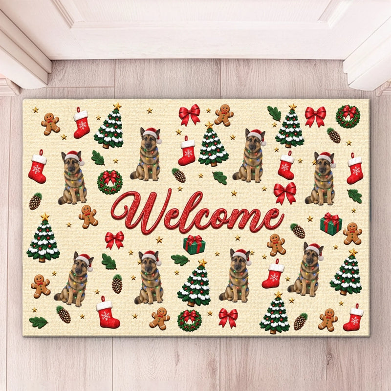 Custom Christmas Dog Lover Welcome Decor - Personalized Festive Doormat - Welcome