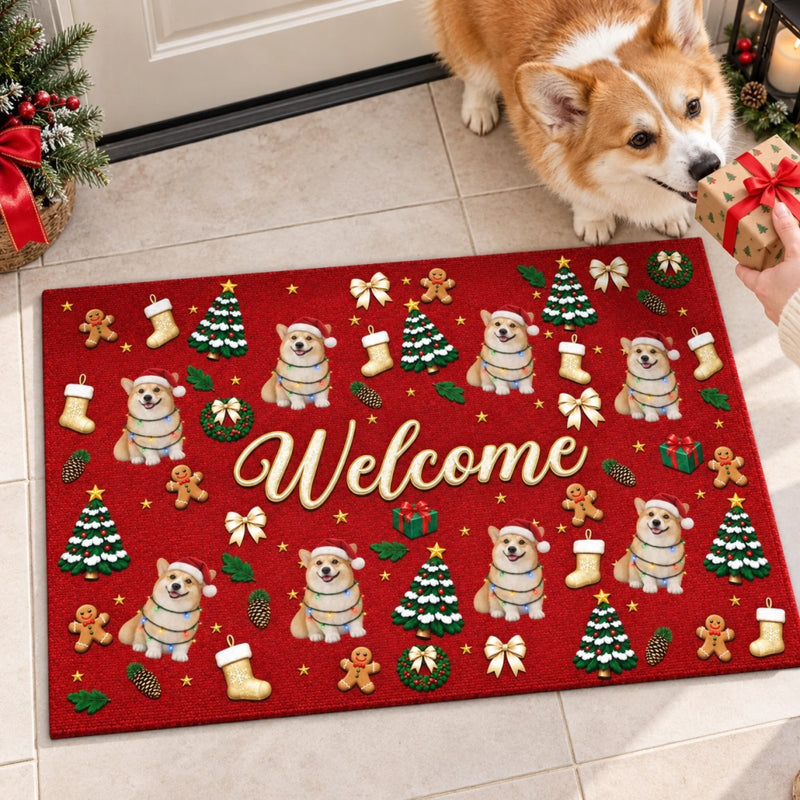 Custom Christmas Dog Lover Welcome Decor - Personalized Festive Doormat - Welcome