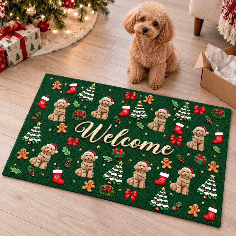 Custom Christmas Dog Lover Welcome Decor - Personalized Festive Doormat - Welcome
