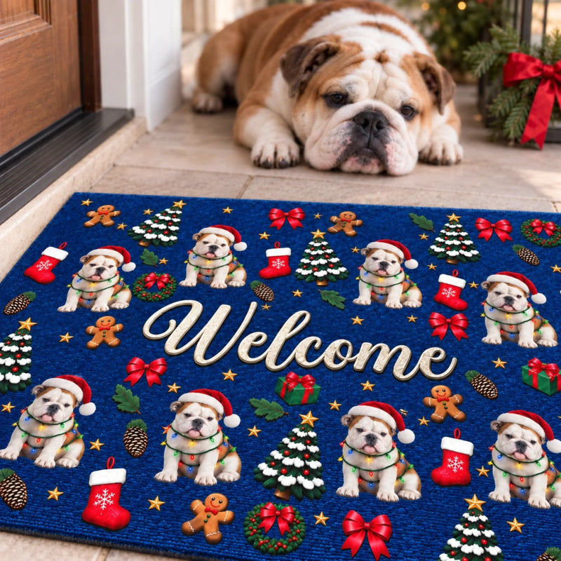 Custom Christmas Dog Lover Welcome Decor - Personalized Festive Doormat - Welcome